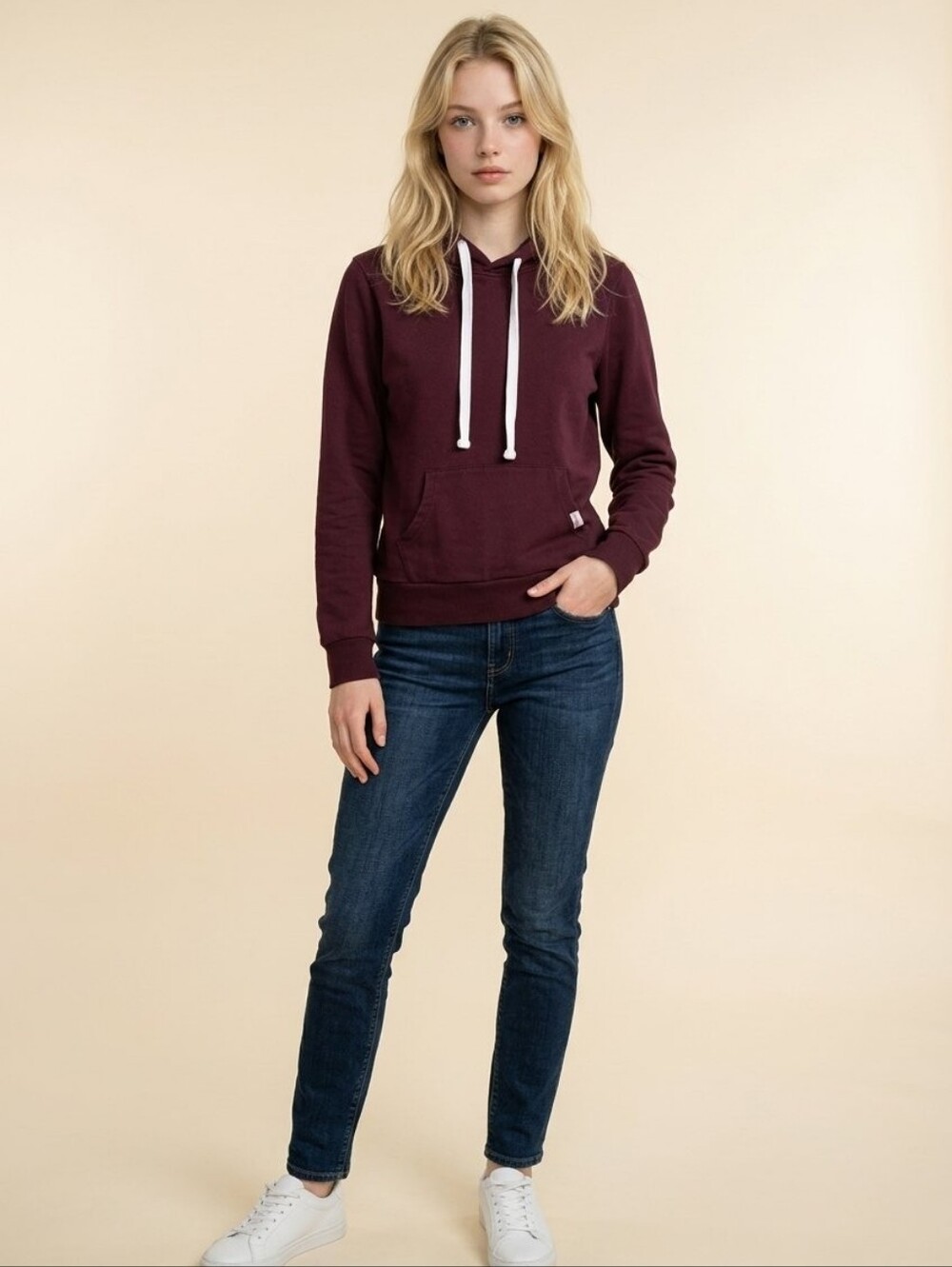 Reflex Burgundy Pullover Hoodie Sz Large Thick White Drawstrings Kangaroo Pocket